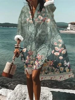 Women's Shirt Dress Casual Dress Swing Dress Mini Dress Outdoor Daily Vacation Polyester Fashion Casual Shirt Collar Button Print Long Sleeve Summer Spring Fall 2023 Loose Fit Black Red Blue Floral