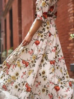 Women's Casual Dress Swing Dress Floral Dress Chiffon Spring Summer Dress Long Dress Maxi Dress Boho Dress Green Blue White 3/4 Length Sleeve Floral Print Crew Neck 2023 S M L XL XXL -Casual Print Dress Sales yuzzxc1645155878866