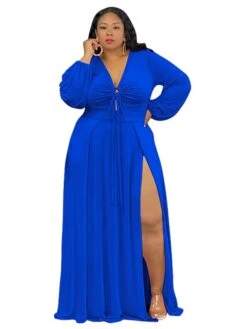 Women‘s Plus Size Curve Easter Dress V Neck Vacation Dress Solid Color Long Sleeve Winter Fall Stylish Casual Maxi Dress Holiday Date Dress Black Dress -Casual Print Dress Sales yvkbne1644568628283