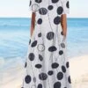 Women's Casual Dress Summer Dress Print Dress Floral Geometric Pocket Print Crew Neck Midi Dress Fashion Mature Outdoor Daily Short Sleeve Loose Fit Black White Red Summer Spring S M L XL XXL