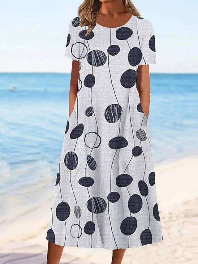 Women's Casual Dress Summer Dress Print Dress Floral Geometric Pocket Print Crew Neck Midi Dress Fashion Mature Outdoor Daily Short Sleeve Loose Fit Black White Red Summer Spring S M L XL XXL 1 Women's Casual Dress Summer Dress Print Dress Floral Geometric Pocket Print Crew Neck Midi Dress Fashion Mature Outdoor Daily Short Sleeve Loose Fit Black White Red Summer Spring S M L XL XXL
