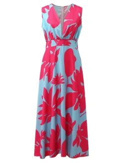 Women‘s Casual Dress Swing Dress Long Dress Maxi Dress Blue Light Green Fuchsia Sleeveless Floral Print Spring Summer V Neck 2023 S M L XL XXL -Casual Print Dress Sales ywprff1683620975671