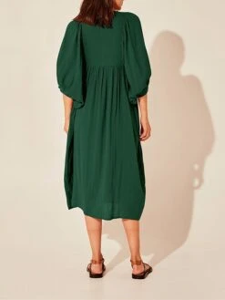 Women's Shirt Dress Casual Dress Midi Dress Outdoor Daily Date Cotton Basic Classic V Neck Ruched Long Sleeve Fall Winter 2023 Loose Fit Black Green Apricot Pure Color S M L XL -Casual Print Dress Sales yxccje1695096317605