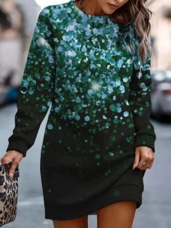 Women's Casual Dress Sweatshirt Dress Mini Dress Warm Fashion Outdoor Vacation Going Out Crew Neck Print Print Loose Fit Red Blue Green S M L XL XXL