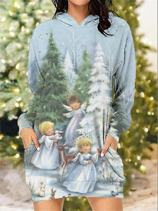 Women's Christmas Dress Hoodie Dress Mini Dress Warm Fashion Outdoor Christmas Vacation Hoodie Pocket Print Santa Claus Snowman Christmas Tree Regular Fit Navy Blue Blue Sky Blue S M L XL XXL 3 Women's Christmas Dress Hoodie Dress Mini Dress Warm Fashion Outdoor Christmas Vacation Hoodie Pocket Print Santa Claus Snowman Christmas Tree Regular Fit Navy Blue Blue Sky Blue S M L XL XXL - Image 3