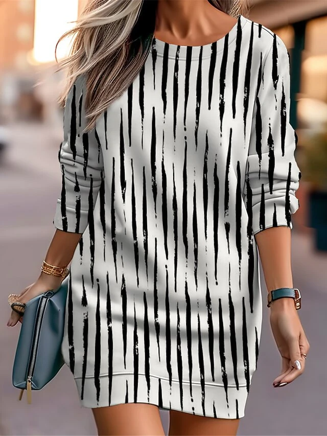 Women's Casual Dress Sweatshirt Dress Mini Dress Warm Fashion Outdoor Vacation Going Out Crew Neck Print Geometric Striped Loose Fit Black Blue Purple S M L XL XXL 4 Women's Casual Dress Sweatshirt Dress Mini Dress Warm Fashion Outdoor Vacation Going Out Crew Neck Print Geometric Striped Loose Fit Black Blue Purple S M L XL XXL - Image 4