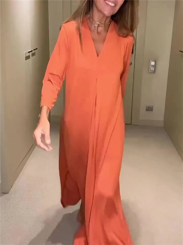 Women's Long Dress Maxi Dress Casual Dress Shift Dress Summer Dress Plain Fashion Basic Daily Holiday Date Ruched 3/4 Length Sleeve V Neck Dress Regular Fit Black Orange Khaki Summer Spring S M L XL 5 Women's Long Dress Maxi Dress Casual Dress Shift Dress Summer Dress Plain Fashion Basic Daily Holiday Date Ruched 3/4 Length Sleeve V Neck Dress Regular Fit Black Orange Khaki Summer Spring S M L XL - Image 5