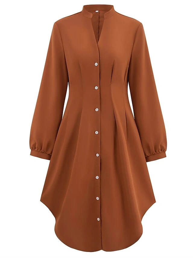 Women's Shirt Dress Casual Dress Mini Dress Outdoor Daily Date Polyester Fashion Modern V Neck Ruched Button Long Sleeve Fall Winter 2023 Loose Fit ArmyGreen Orange Apricot Pure Color S M L XL 10 Women's Shirt Dress Casual Dress Mini Dress Outdoor Daily Date Polyester Fashion Modern V Neck Ruched Button Long Sleeve Fall Winter 2023 Loose Fit ArmyGreen Orange Apricot Pure Color S M L XL - Image 10