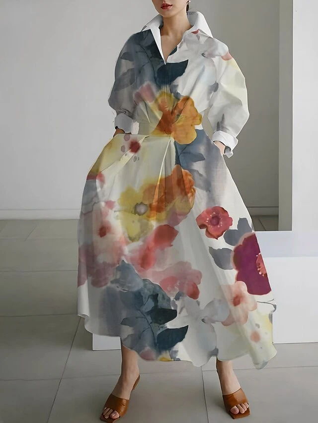 Women's Shirt Dress Casual Dress Swing Dress Maxi Long Dress Outdoor Office Daily Polyester Fashion Modern Shirt Collar Button Pocket Long Sleeve Fall Winter 2023 Loose Fit White Yellow Navy Blue 5 Women's Shirt Dress Casual Dress Swing Dress Maxi Long Dress Outdoor Office Daily Polyester Fashion Modern Shirt Collar Button Pocket Long Sleeve Fall Winter 2023 Loose Fit White Yellow Navy Blue - Image 5