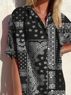 Women's Shirt Dress Casual Dress Midi Dress Outdoor Office Daily Polyester Casual Vintage Retro Shirt Collar Button Print 3/4 Length Sleeve Summer Spring Fall 2023 Loose Fit Black White Floral 5 Women's Shirt Dress Casual Dress Midi Dress Outdoor Office Daily Polyester Casual Vintage Retro Shirt Collar Button Print 3/4 Length Sleeve Summer Spring Fall 2023 Loose Fit Black White Floral -Casual Print Dress Sales yzukmg1691572248815