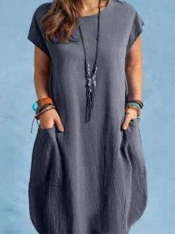 Women's Plus Size Apple Shaped Dress Curve Shift Dress Solid Color Round Neck Short Sleeve Spring Summer Casual Knee Length Dress Casual Daily Dress -Casual Print Dress Sales zachzp1655290199067