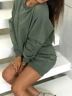 Women's Casual Dress Sweatshirt Dress Mini Dress Active Fashion Outdoor Sport Going Out Crew Neck Solid Color Loose Fit Black White Pink S M L XL -Casual Print Dress Sales zbbkyi1694427872301