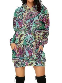 Women's Casual Dress Hoodie Dress Mini Dress Fashion Daily Outdoor Going Out Weekend Hoodie Pocket Floral Print Loose Fit Black Red Blue S M L XL XXL -Casual Print Dress Sales zberak1694427873202