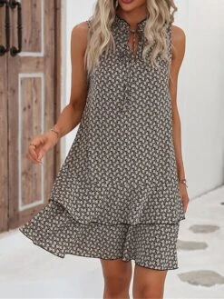 Women's Casual Dress Tank Dress Summer Dress Geometric Hollow Out Print Stand Collar Mini Dress Fashion Streetwear Outdoor Date Sleeveless Regular Fit Black Red Blue Summer Spring S M L XL XXL -Casual Print Dress Sales zbrxba1686117827354