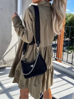 Women's Shirt Dress Casual Dress Swing Dress Midi Dress Outdoor Daily Vacation Cotton Basic Modern Shirt Collar Ruffle Button Long Sleeve Fall Winter 2023 Regular Fit ArmyGreen Black White Pure Color -Casual Print Dress Sales zcairr1695813928983