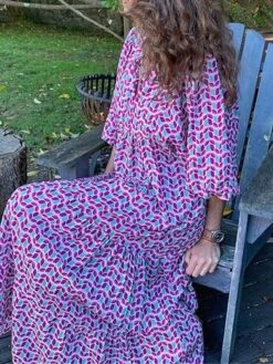 Women's Casual Dress Swing Dress Long Dress Maxi Dress Purple Wine Lavender Half Sleeve Floral Ruffle Fall Spring Autumn V Neck Weekend Loose Fit 2023 S M L XL XXL -Casual Print Dress Sales zcdotb1652698328899
