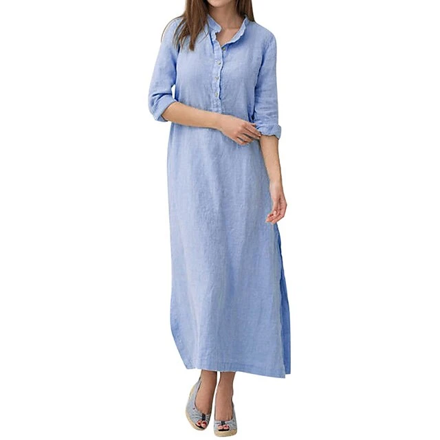 Women's Shirt Dress Shift Dress White Dress Maxi Long Dress Winter Dress Daily Fall Dress Polyester Casual Shirt Collar Long Sleeve Spring Fall Winter 2022 Loose Fit Light Blue White Pure Color S M L 2 Women's Shirt Dress Shift Dress White Dress Maxi Long Dress Winter Dress Daily Fall Dress Polyester Casual Shirt Collar Long Sleeve Spring Fall Winter 2022 Loose Fit Light Blue White Pure Color S M L - Image 2