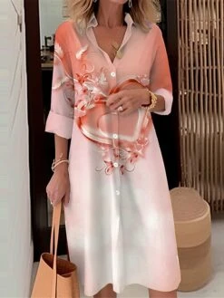 Women's Shirt Dress Casual Dress Midi Dress Outdoor Daily Date Polyester Fashion Modern Shirt Collar Button Pocket Long Sleeve Fall Winter 2023 Loose Fit Pink Blue Purple Heart Ombre S M L XL 2XL -Casual Print Dress Sales zddjes1695367369052