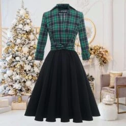Women‘s Christmas Tartan Dress Vintage Dress Mini Dress Green Long Sleeve Plaid Patchwork Print Winter Fall Shirt Collar Vintage Casual Traditional Fall Dress 2022 S M L XL 2XL / Winter Dress -Casual Print Dress Sales zdlwfa1668162046812