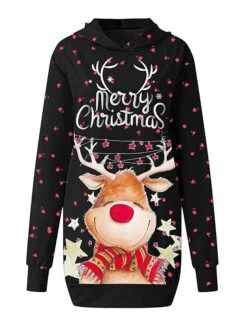 Women's Casual Dress Christmas Dress Hoodie Dress Animal Letter Pocket Print Hooded Mini Dress Active Fashion Outdoor Christmas Long Sleeve Loose Fit Black Wine Khaki Fall Winter S M L XL XXL -Casual Print Dress Sales zeigcr1694084886750