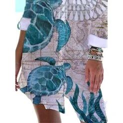 Women's Shirt Dress Beach Dress Beach Wear Mini Dress Print Fashion Casual Graphic V Neck Long Sleeve Loose Fit Daily Vacation Blue 2023 Spring Summer S M L XL -Casual Print Dress Sales zejvyq1676618677012