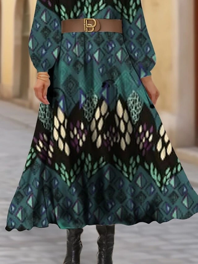 Women's Casual Dress Sheath Dress A Line Dress Graphic Plaid Print V Neck Long Dress Maxi Dress Fashion Streetwear Outdoor Vacation Long Sleeve Regular Fit Green Spring Fall S M L XL XXL 3 Women's Casual Dress Sheath Dress A Line Dress Graphic Plaid Print V Neck Long Dress Maxi Dress Fashion Streetwear Outdoor Vacation Long Sleeve Regular Fit Green Spring Fall S M L XL XXL - Image 3