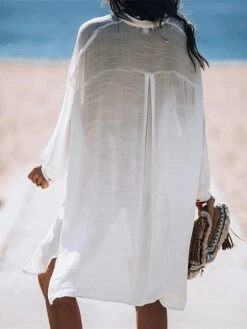 Women's Swimwear Cover Up Beach Top Normal Swimsuit Button Pure Color White Bathing Suits New Vacation Fashion 13 Women's Swimwear Cover Up Beach Top Normal Swimsuit Button Pure Color White Bathing Suits New Vacation Fashion -Casual Print Dress Sales zgriyd1669447373959