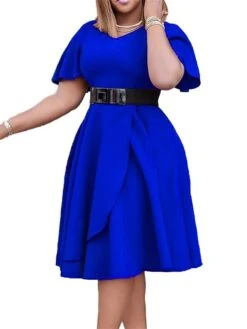 Women‘s Plus Size Curve Flattering Dresses Elegant Apple Shaped Dress Wedding Guest Work Dress Pure Color V Neck Ruffle Short Sleeve Spring Fall Work Knee Length Dress Going Out Work Dress -Casual Print Dress Sales zhstlp1666680413236