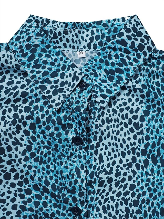Women's Shirt Dress Short Mini Dress Light Blue Long Sleeve Leopard Button Spring Summer Shirt Collar Stylish Casual Sexy Lantern Sleeve Boom Sale Dress XXL 8 Women's Shirt Dress Short Mini Dress Light Blue Long Sleeve Leopard Button Spring Summer Shirt Collar Stylish Casual Sexy Lantern Sleeve Boom Sale Dress XXL - Image 8