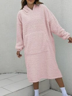 Women's Casual Dress Hoodie Dress Midi Dress Active Fashion Outdoor Home Holiday V Neck Pocket Solid Color Loose Fit Pink Burgundy Royal Blue M -Casual Print Dress Sales zjgdxh1692588262194