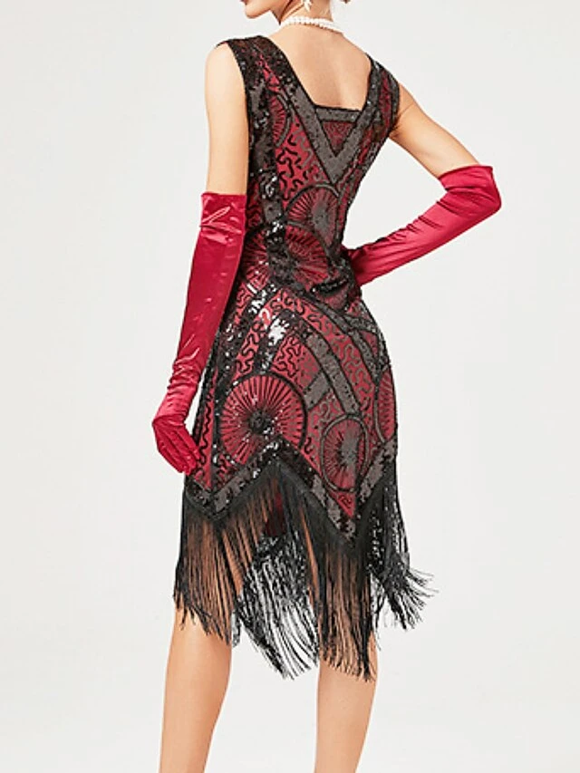 Women‘s Halloween Dress Retro Elegant Vintage Dress Midi Dress Party Sequins Tassel Fringe Geometric V Neck Sleeveless Regular Fit Summer Spring 2023 Black Red XS S M L 4 Women‘s Halloween Dress Retro Elegant Vintage Dress Midi Dress Party Sequins Tassel Fringe Geometric V Neck Sleeveless Regular Fit Summer Spring 2023 Black Red XS S M L - Image 4