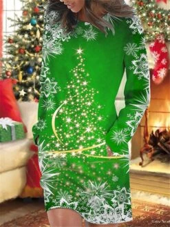 Women's Christmas Casual Dress Sweatshirt Dress Mini Dress Warm Fashion OutdoorHoliday Crew Neck Pocket PrintTree Snowflake Loose Fit Wine Purple Green S M L XL XXL 5 Women's Christmas Casual Dress Sweatshirt Dress Mini Dress Warm Fashion OutdoorHoliday Crew Neck Pocket PrintTree Snowflake Loose Fit Wine Purple Green S M L XL XXL -Casual Print Dress Sales zjoohj1695644555546