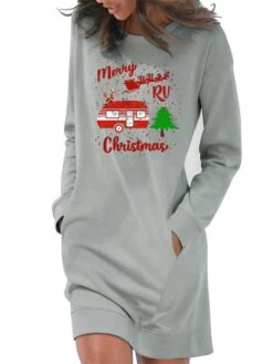 Women‘s Christmas Casual Dress Hoodie Dress Light Blue Grey White Long Sleeve Letter Pocket Print Winter Fall Crew Neck Stylish Casual Fall Dress Loose Fit 2022 S M L XL 2XL / Cotton / Winter Dress -Casual Print Dress Sales zlhfox1666258538559