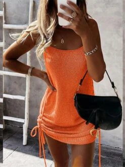 Women's Swimwear Cover Up Beach Dress Normal Swimsuit Backless UV Protection Knit Pure Color Black White Khaki Scoop Neck Bathing Suits New Vacation Daily -Casual Print Dress Sales zmgzfq1657251393569