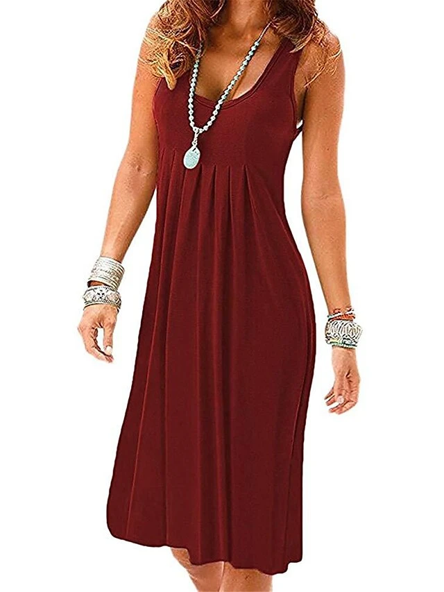 Women's Casual Dress Cotton Linen Dress Tank Dress Midi Dress Ruched Outdoor Daily Vacation Basic Classic U Neck Sleeveless 2023 Regular Fit Black Light Green Wine Color S M L XL 2XL Size 3 Women's Casual Dress Cotton Linen Dress Tank Dress Midi Dress Ruched Outdoor Daily Vacation Basic Classic U Neck Sleeveless 2023 Regular Fit Black Light Green Wine Color S M L XL 2XL Size - Image 3