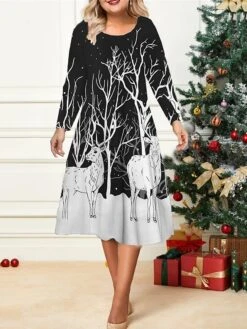 Women's Christmas Plus Size Curve Casual Dress Skater Dress A Line Dress Elk Midi Dress Long Sleeve Print Crew Neck Fashion Outdoor Black Wine Fall Winter L XL XXL 3XL 4XL 6 Women's Christmas Plus Size Curve Casual Dress Skater Dress A Line Dress Elk Midi Dress Long Sleeve Print Crew Neck Fashion Outdoor Black Wine Fall Winter L XL XXL 3XL 4XL -Casual Print Dress Sales zmqxal1695813639107
