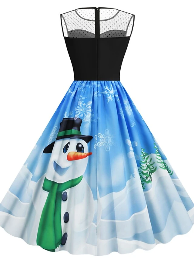 Women's Christmas Casual Dress Swing Dress Midi Dress Blue Royal Blue Dark Blue Light Blue Sleeveless Santa Claus Snowman Mesh Print Winter Fall Crew Neck Vacation Vintage 2022 S M L XL XXL 10 Women's Christmas Casual Dress Swing Dress Midi Dress Blue Royal Blue Dark Blue Light Blue Sleeveless Santa Claus Snowman Mesh Print Winter Fall Crew Neck Vacation Vintage 2022 S M L XL XXL - Image 10