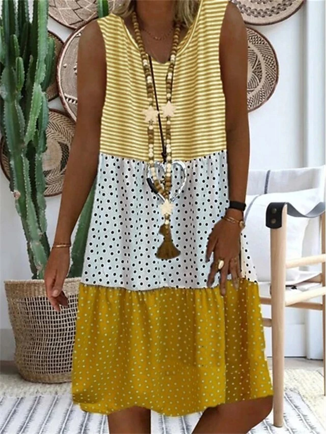 Women's Shift Dress Midi Dress Black Yellow Pink Sleeveless Polka Dot Print Summer Spring Crew Neck Casual 2023 S M L XL XXL 3XL 4XL 5XL 2 Women's Shift Dress Midi Dress Black Yellow Pink Sleeveless Polka Dot Print Summer Spring Crew Neck Casual 2023 S M L XL XXL 3XL 4XL 5XL - Image 2