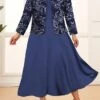 Women's Plus Size Curve Two Piece Dress Set Casual Dress Swing Dress Outdoor Office Fashion Streetwear Print Midi Dress Crew Neck Long Sleeve Floral Wine Navy Blue Royal Blue Spring Fall L XL