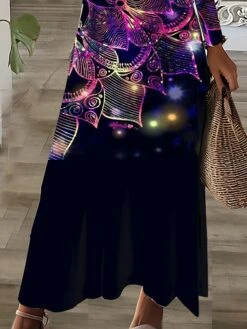 Women's Casual Dress T Shirt Dress Tee Dress Winter Dress Graphic Pocket Print Lace Up Neck Long Dress Maxi Dress Fashion Streetwear Outdoor Daily Long Sleeve Regular Fit Purple Fall Winter S M L XL -Casual Print Dress Sales zooodv1692938290592