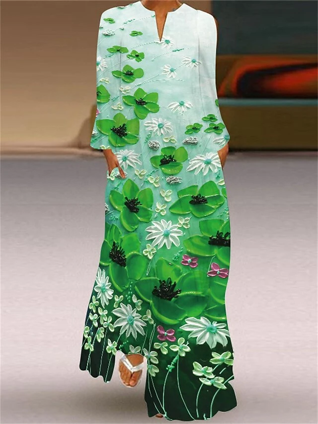 Women's Casual Dress Shift Dress Swing Dress Long Dress Maxi Dress Yellow Red Blue 3/4 Length Sleeve Flower Print Spring Fall Winter Crew Neck Fashion Vacation 2023 S M L XL 2XL 3XL 4XL 5XL 1 Women's Casual Dress Shift Dress Swing Dress Long Dress Maxi Dress Yellow Red Blue 3/4 Length Sleeve Flower Print Spring Fall Winter Crew Neck Fashion Vacation 2023 S M L XL 2XL 3XL 4XL 5XL