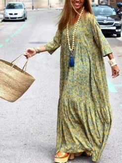 Women's Long Dress Maxi Dress Casual Dress Print Dress Spring Dress Print Fashion Casual Daily Holiday Vacation Ruched Print 3/4 Length Sleeve V Neck Dress Loose Fit Yellow Summer Spring S M L XL XXL 9 Women's Long Dress Maxi Dress Casual Dress Print Dress Spring Dress Print Fashion Casual Daily Holiday Vacation Ruched Print 3/4 Length Sleeve V Neck Dress Loose Fit Yellow Summer Spring S M L XL XXL -Casual Print Dress Sales zqhyzl1683538213725