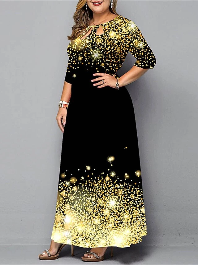 Women‘s Christmas Plus Size Curve Work Dress Semi Formal Dress A Line Dress Fashion Long Dress Maxi Dress Cut Out Print Crew Neck 3/4 Length Sleeve Polka Dot Print Loose Fit Black Red Spring Fall 2 Women‘s Christmas Plus Size Curve Work Dress Semi Formal Dress A Line Dress Fashion Long Dress Maxi Dress Cut Out Print Crew Neck 3/4 Length Sleeve Polka Dot Print Loose Fit Black Red Spring Fall - Image 2