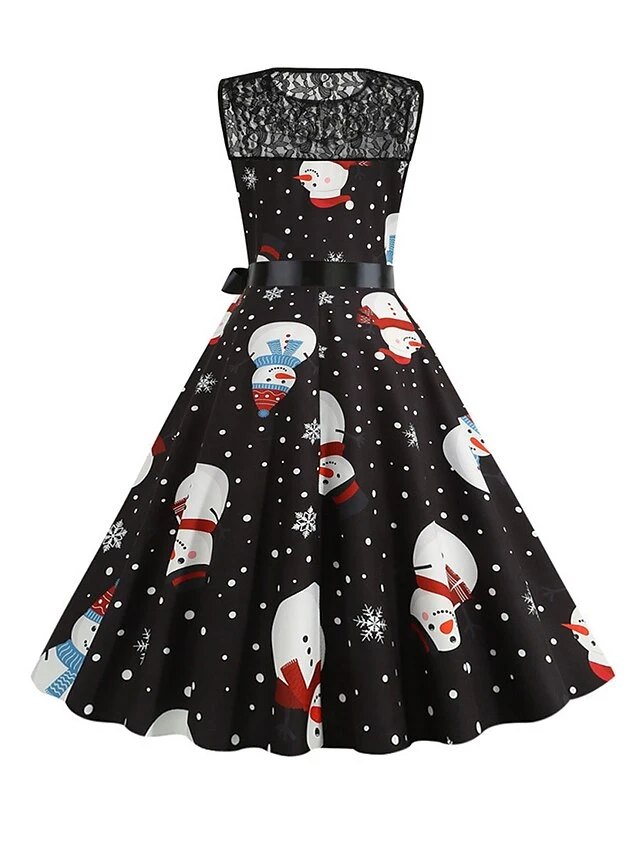 Women‘s Christmas Retro 1950s Vintage Dress Midi Dress Party Patchwork Bow Santa Claus Crew Neck Sleeveless Regular Fit Fall Winter 2023 Black White S M L XL 13 Women‘s Christmas Retro 1950s Vintage Dress Midi Dress Party Patchwork Bow Santa Claus Crew Neck Sleeveless Regular Fit Fall Winter 2023 Black White S M L XL - Image 13