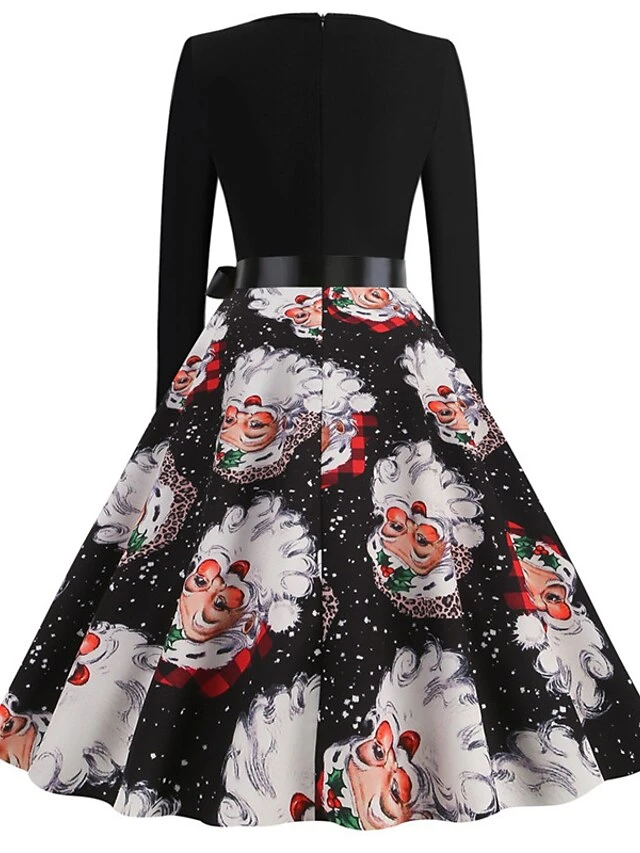 Women's Christmas Swing Dress Vintage DressKnee Length Dress Blue Red Navy Blue Black Long Sleeve Plaid Santa Claus Elk Bow Print Fall Winter V Neck Vacation Vintage 2022 S M L XL XXL 3XL 16 Women's Christmas Swing Dress Vintage DressKnee Length Dress Blue Red Navy Blue Black Long Sleeve Plaid Santa Claus Elk Bow Print Fall Winter V Neck Vacation Vintage 2022 S M L XL XXL 3XL - Image 16