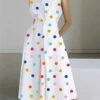 Women's Shirt Dress Casual Dress Work Dress Maxi Long Dress Outdoor Office Daily Polyester Fashion Modern Shirt Collar Button Pocket Sleeveless Summer Spring 2023 Loose Fit White Polka Dot S M L XL