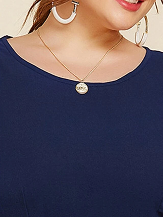 Women's Plus Size Curve Casual Dress Swing Dress A Line Dress Plain Long Dress Maxi Dress 3/4 Length Sleeve Patchwork Plus High Low Crew Neck Fashion Outdoor Dark Blue Fall Winter XL XXL 3XL 4XL 5 Women's Plus Size Curve Casual Dress Swing Dress A Line Dress Plain Long Dress Maxi Dress 3/4 Length Sleeve Patchwork Plus High Low Crew Neck Fashion Outdoor Dark Blue Fall Winter XL XXL 3XL 4XL - Image 5