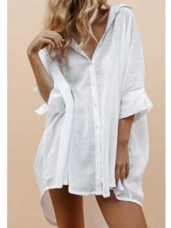 Women's Swimwear Cover Up Beach Top Swim Dress Normal Swimsuit Oversized Solid Color White Shirt Blouse Bathing Suits New Fashion Casual 15 Women's Swimwear Cover Up Beach Top Swim Dress Normal Swimsuit Oversized Solid Color White Shirt Blouse Bathing Suits New Fashion Casual -Casual Print Dress Sales ztkpwx1651127005410