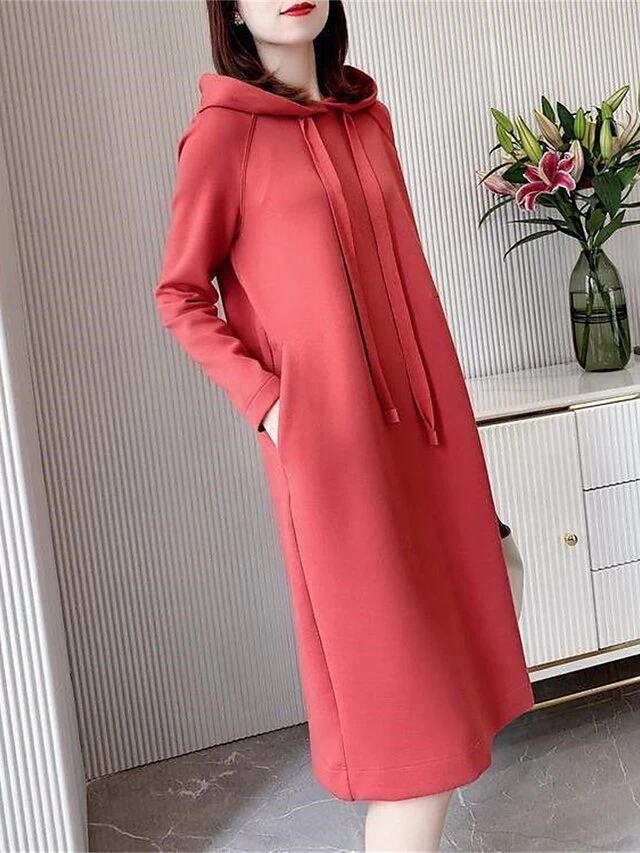 Women's Plus Size Curve Casual Dress Hoodie Dress Winter Dress Plain Midi Dress Long Sleeve Ruched Hooded Fashion Outdoor Black Red Fall Winter L XL XXL 3XL 4XL 13 Women's Plus Size Curve Casual Dress Hoodie Dress Winter Dress Plain Midi Dress Long Sleeve Ruched Hooded Fashion Outdoor Black Red Fall Winter L XL XXL 3XL 4XL - Image 13