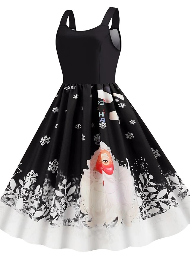Women's Christmas Midi Dress Black Red Sleeveless Santa Claus Print Spring Summer Spaghetti Strap 2022 S M L XL 2XL 6 Women's Christmas Midi Dress Black Red Sleeveless Santa Claus Print Spring Summer Spaghetti Strap 2022 S M L XL 2XL - Image 6